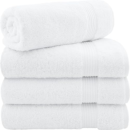 Cotton Paradise 4 Piece Turkish Bath Towels for Bathroom, Extra Large Soft Plush Towels Bathroom Set, White
