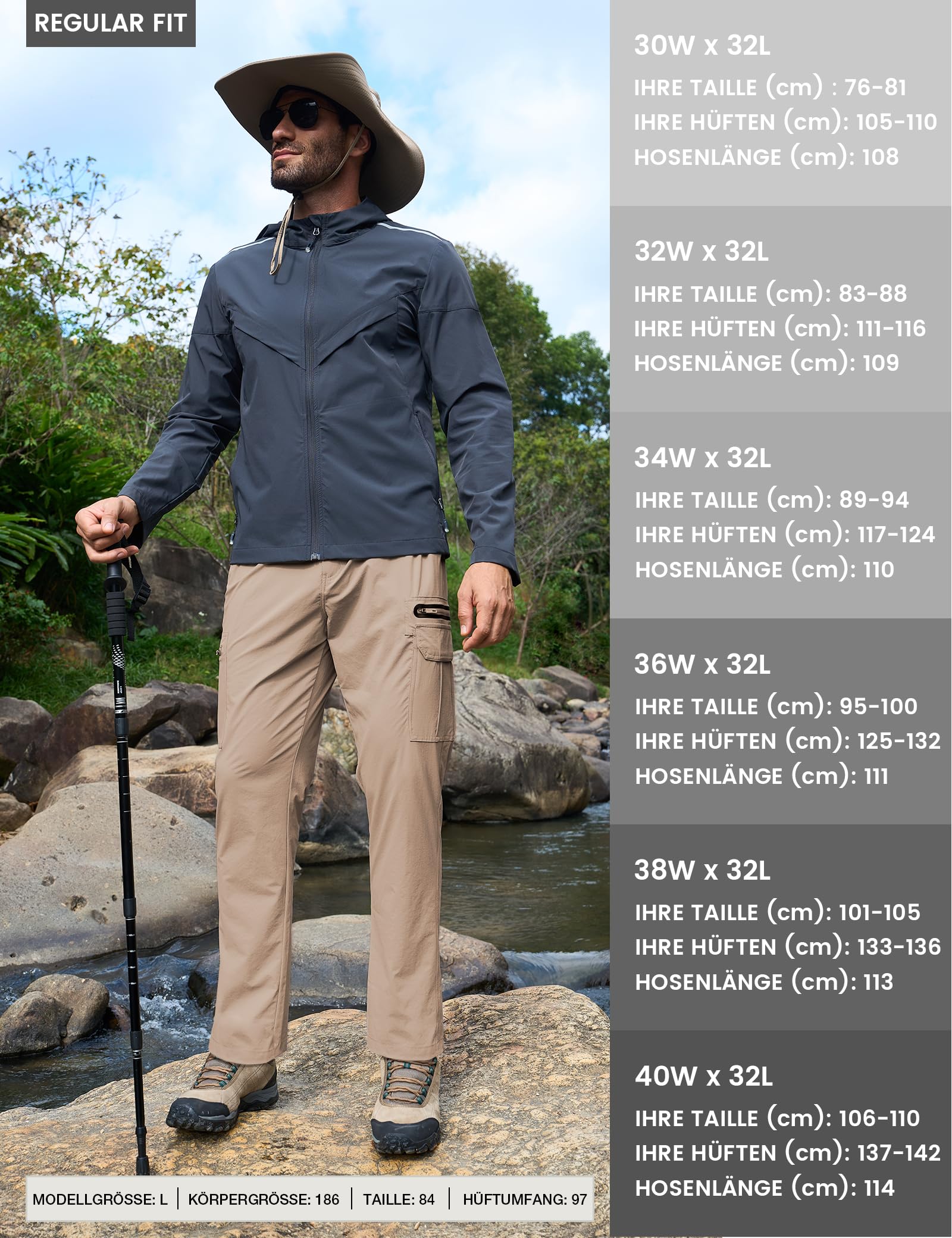 MOURCE Pantalones de senderismo ligeros para hombre, de secado rápido, resistentes al agua, con 7 bolsillos, para camping, pesca al aire libre