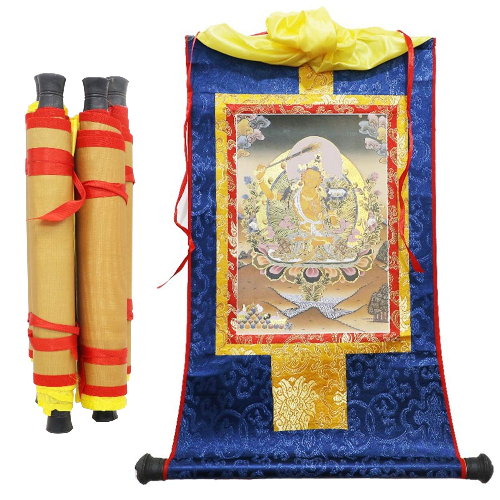 Gandhanra Jampelyang Manjusri Thangka Tibetan Thangka Art - Hot Stamped Buddha Tapestry for Zen Home Decor, Meditation, Spiritual Relaxation, and Peace