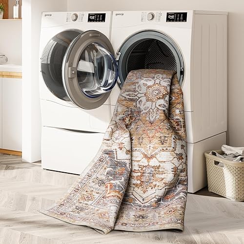 Miniatura 5 de Alfombras antideslizantes de 2.6 x 8 pies, alfombras resistentes a las manchas para pasillos, cocina y entrada, alfombras lavables estilo clásico