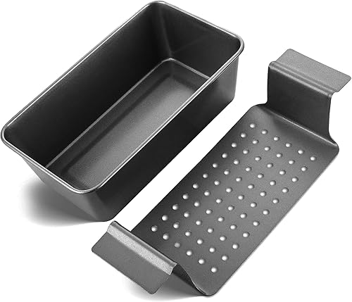 HONGBAKE Sartén para pastel de carne con bandeja de drenaje, moldes para pan de 9 x 5 pulgadas con inserto, antiadherente para pastel de carne para