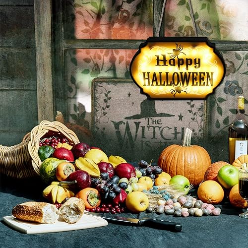 Miniatura 6 de Fristmas Paquete de 2 letreros LED de madera para colgar en la puerta de Halloween, decoración de puerta delantera, ventana de pared iluminada,