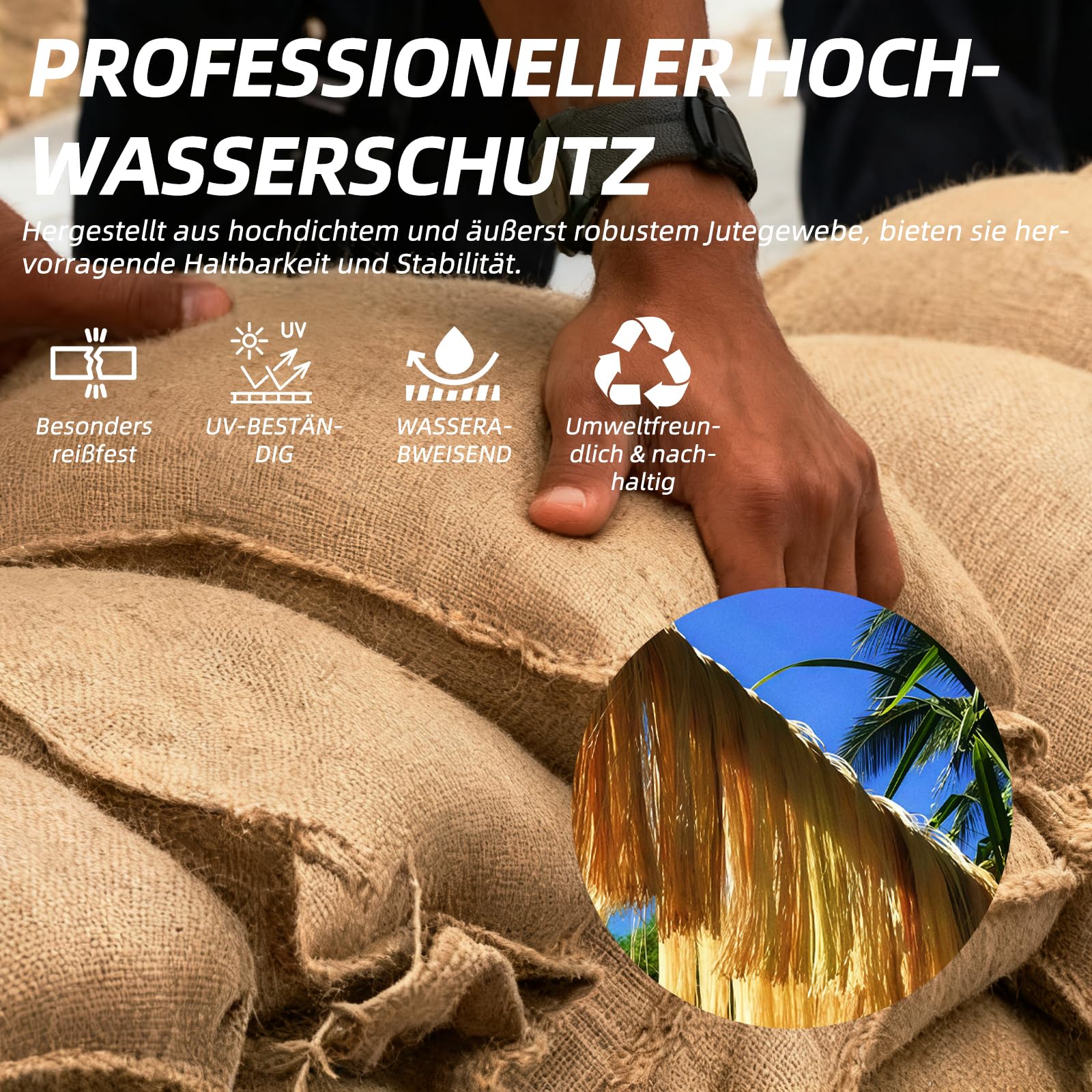 Jutesandsäcke, ungefüllte Hochwassersäcke mit Kabelbindern, robust, belastbar bis zu 20 kg, 30 x 60 cm, 20er-Pack