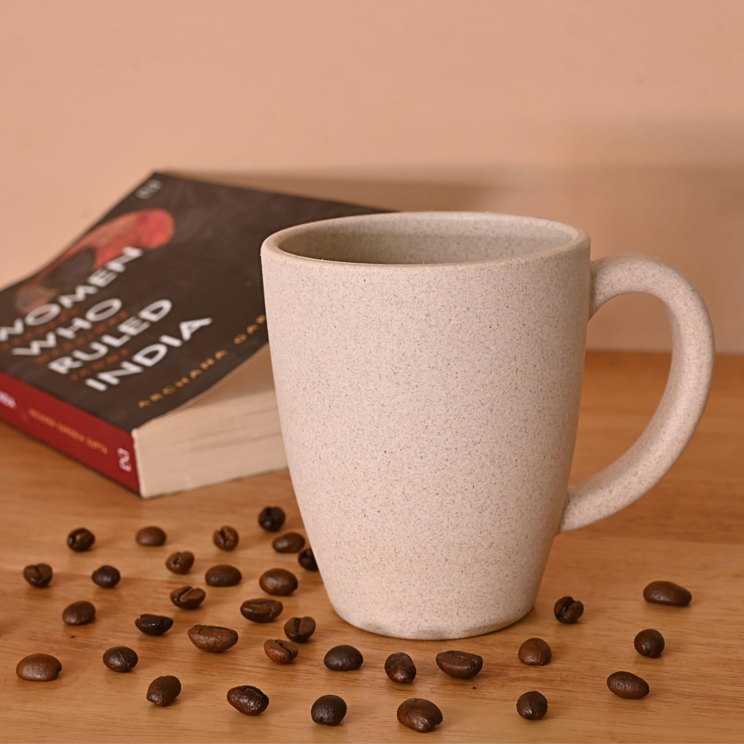 Eha Earth-Friendly Classic Coffee Mug | 300 ml | Made with Rice Husk & Bamboo Fibers | Microwave Safe (Reheat only) | for Hot & Cold Coffee, Milk & Tea Cup | Matte Finish Mugs | Sand Castle | 1 Unit