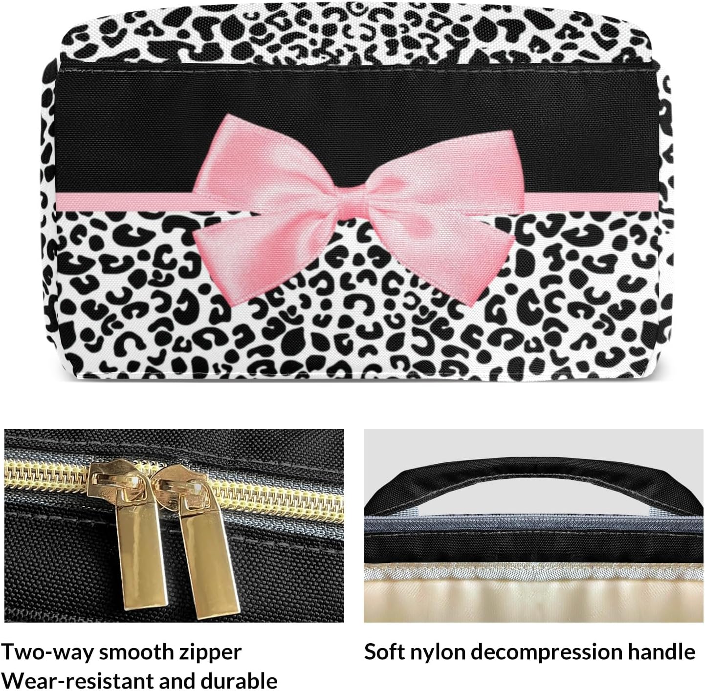 Leopard Print Pink Bow Personalized Diaper Bag with Name,Customized Nappy Backpack with Thermal Pockets Multi-function Baby Bags Mommy Backpack for Girls Boys