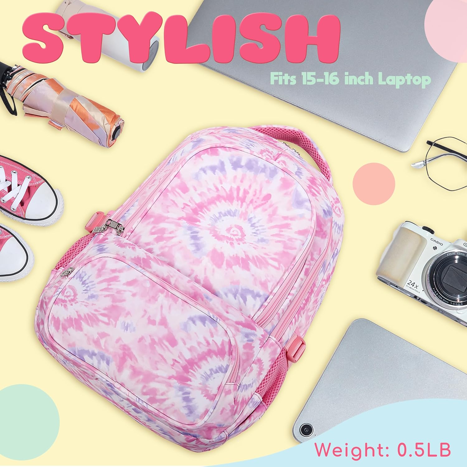 BLUEFAIRY Kids Backpack for Girls Elementary Primary Middle School Bags for Aged 8-10 for Teens Childs Bookbags Back to School Book Bags Gifts Mochilas para Niñas de 6 7 8 9 10 Años Tie-dye Pink - Image 6