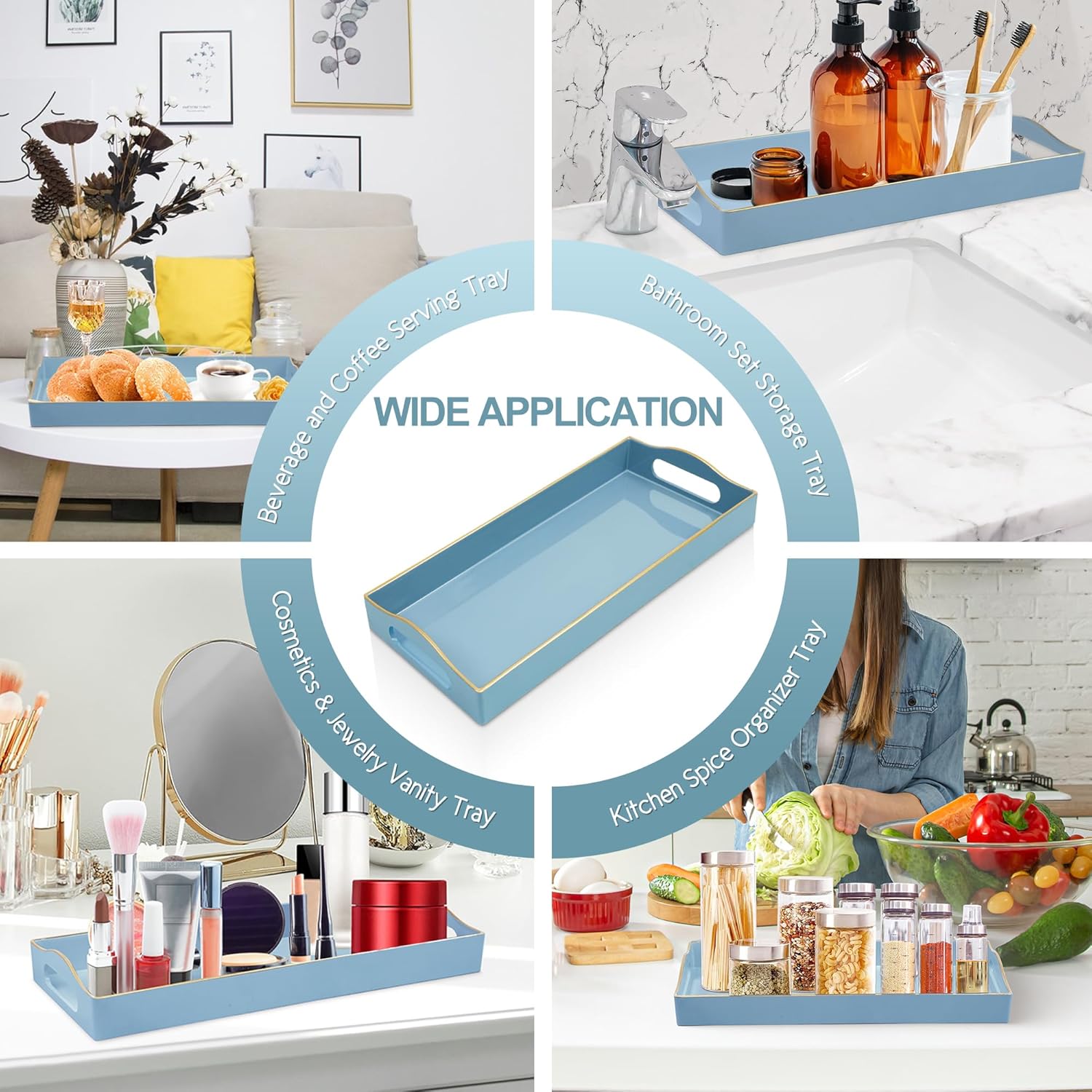 Gifturbo Bathroom Tray for Countertop, Decorative Vanity Tray with Handles,Storage Dresser Tray Organizer for Perfume, Jewelry, Makeup, Key (Light Blue) - Image 6