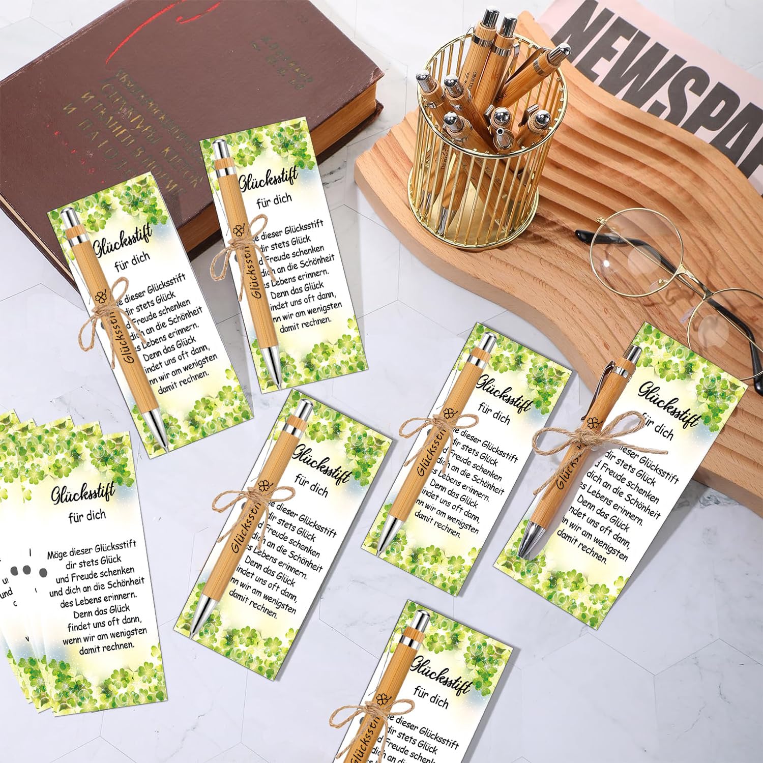 boocooberg 15 Sets Leaving Gift Colleagues, Graduation Gift Student, Small Gifts for Colleagues Wooden Pen, Lucky Pen - Image 4