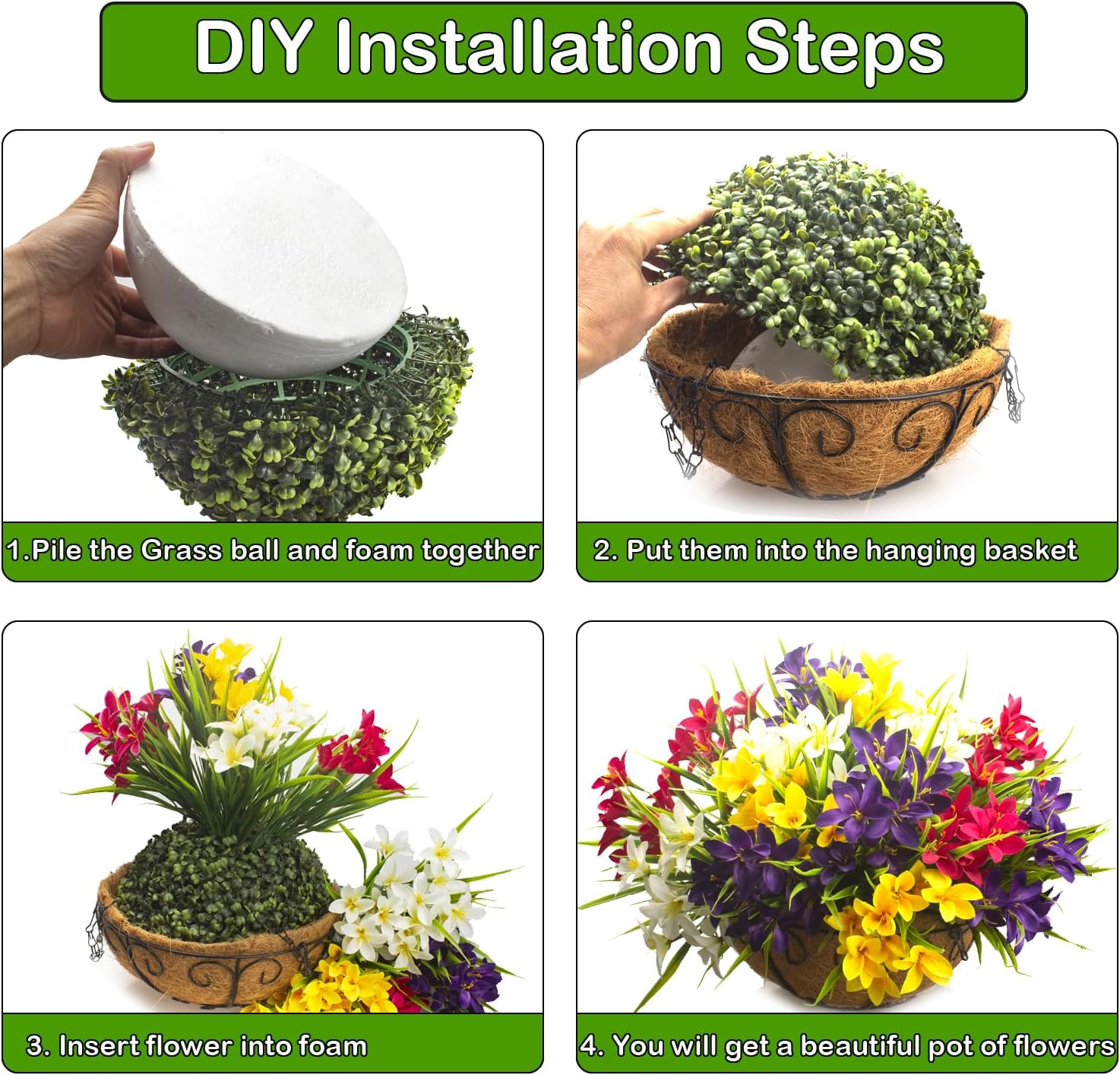 Artificial Outdoor Flowers, 12 Bundle Mixed Colors with Hanging Basket, UV Resistant Decorative Flowers for Porch, Patio, Yard - Image 3