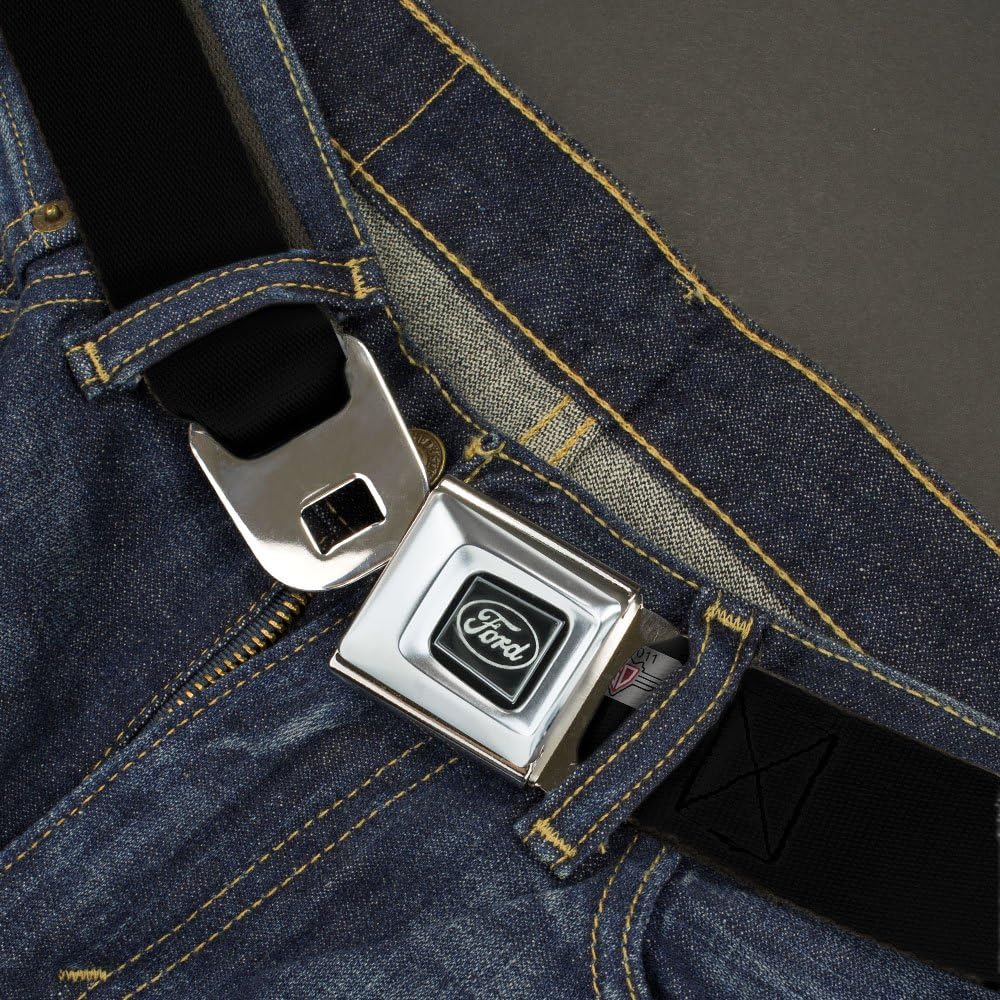 Buckle-Down Seatbelt Belt - FORD Script Single Black/White - 1.0" Wide - 20-36 Inches in Length