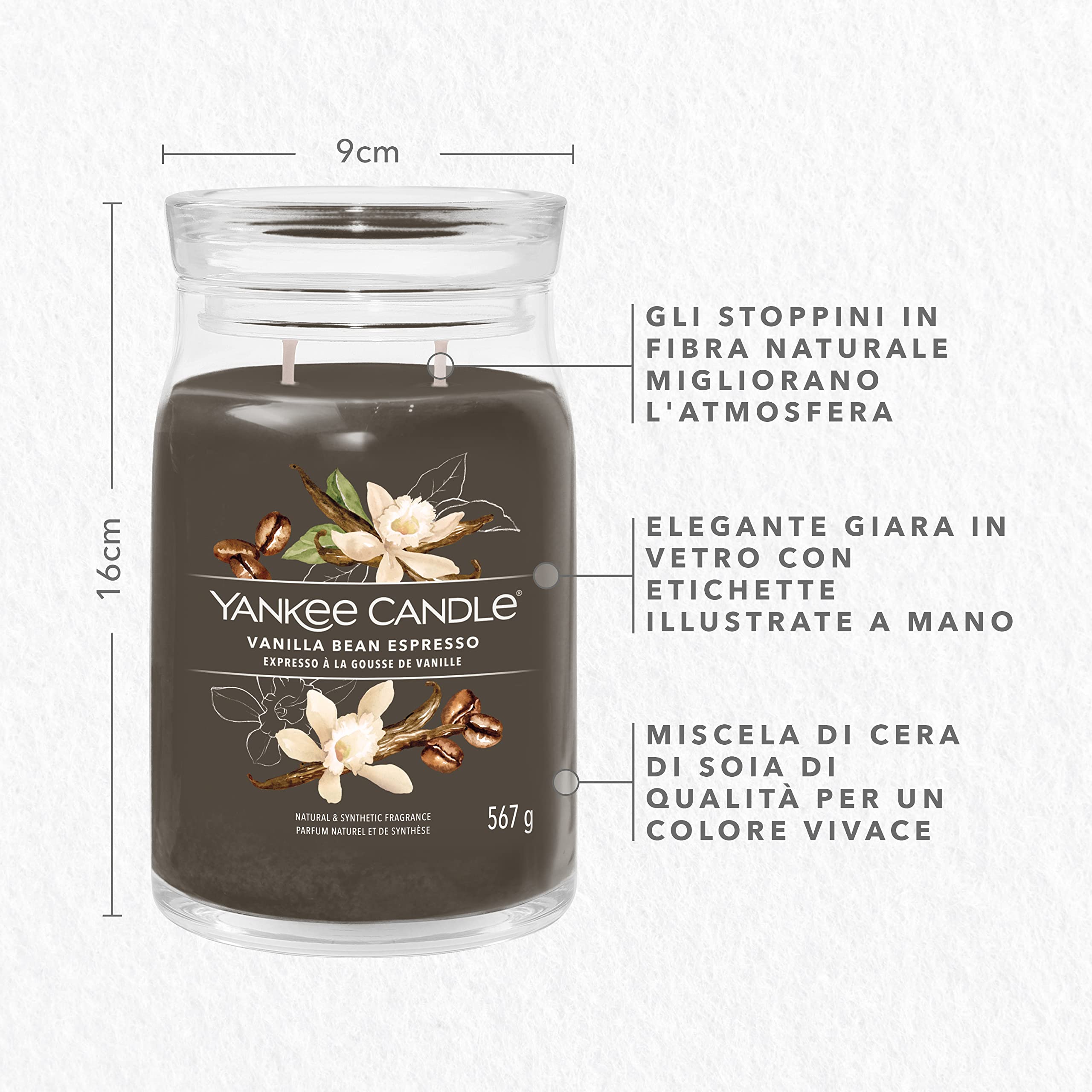 Yankee Candle Signature Candela Profumata, Espresso Alla Vaniglia in Giara Grande, Candele di Miscela di Cera di Soia Lunga Durata, Regalo per le Donne