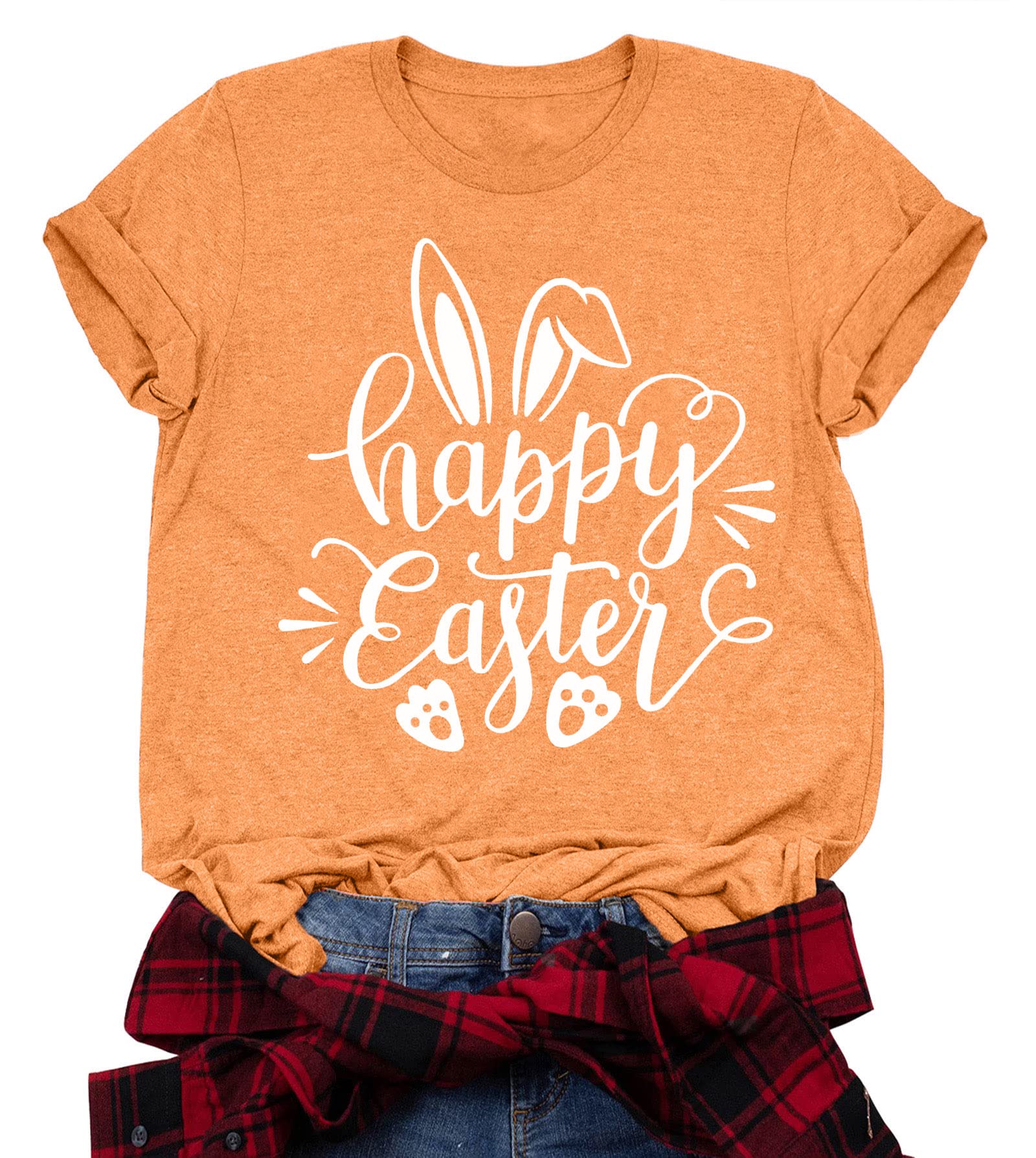 Women Happy Easter T Shirt Bunny Rabbit Graphic T-Shirt Funny Letter Printed Shirts Short Sleeve Tops