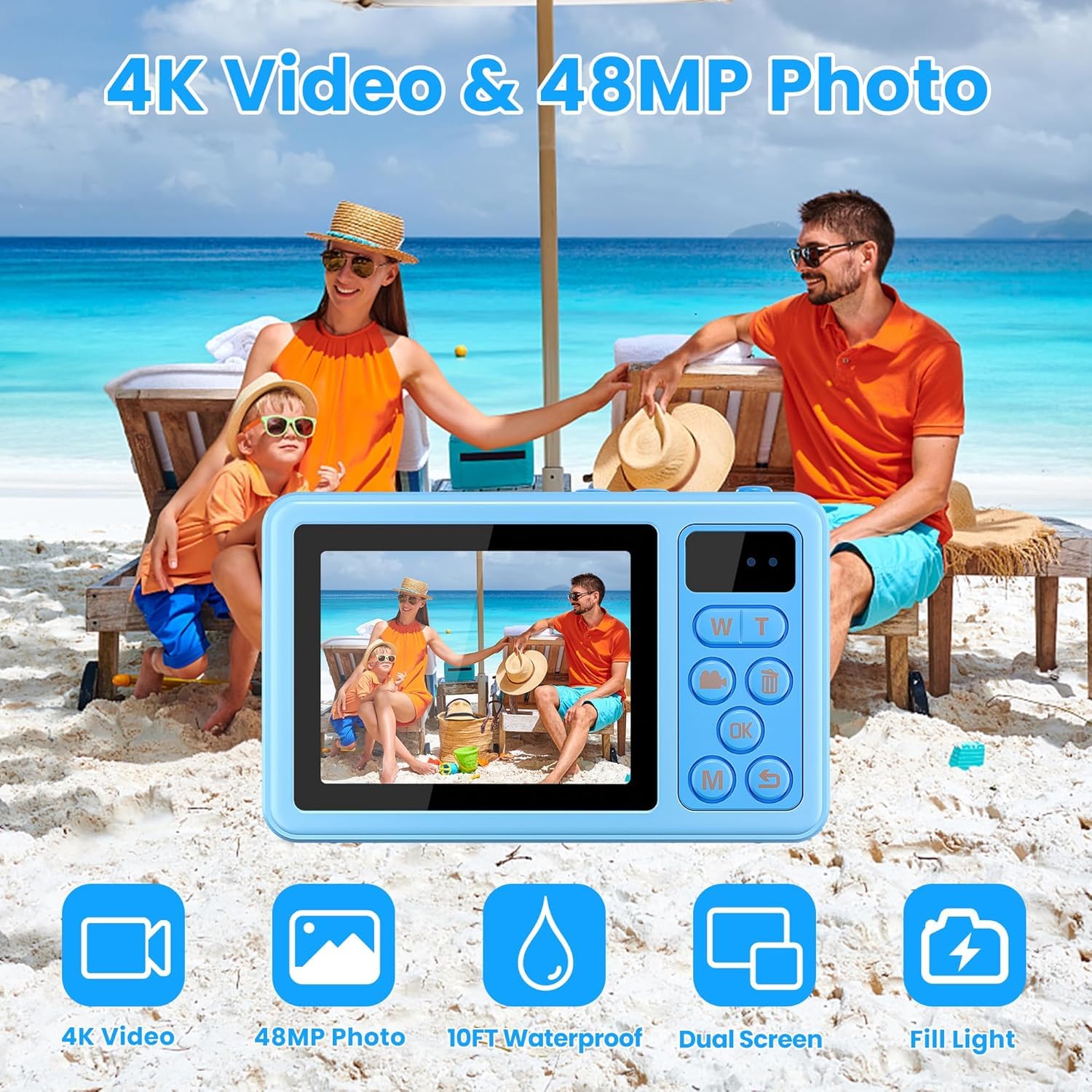 Appareil photo numérique étanche 3 m, caméra vidéo 4K tuba, cadeau Noël, anniversaire, piscine, caméra action 32 Go