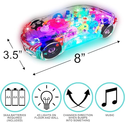Miniatura 5 de ArtCreativity Juguetes transparentes para avión y automóvil Bump and Go Fun con engranajes en movimiento, música, efectos LED, perfecto para niños