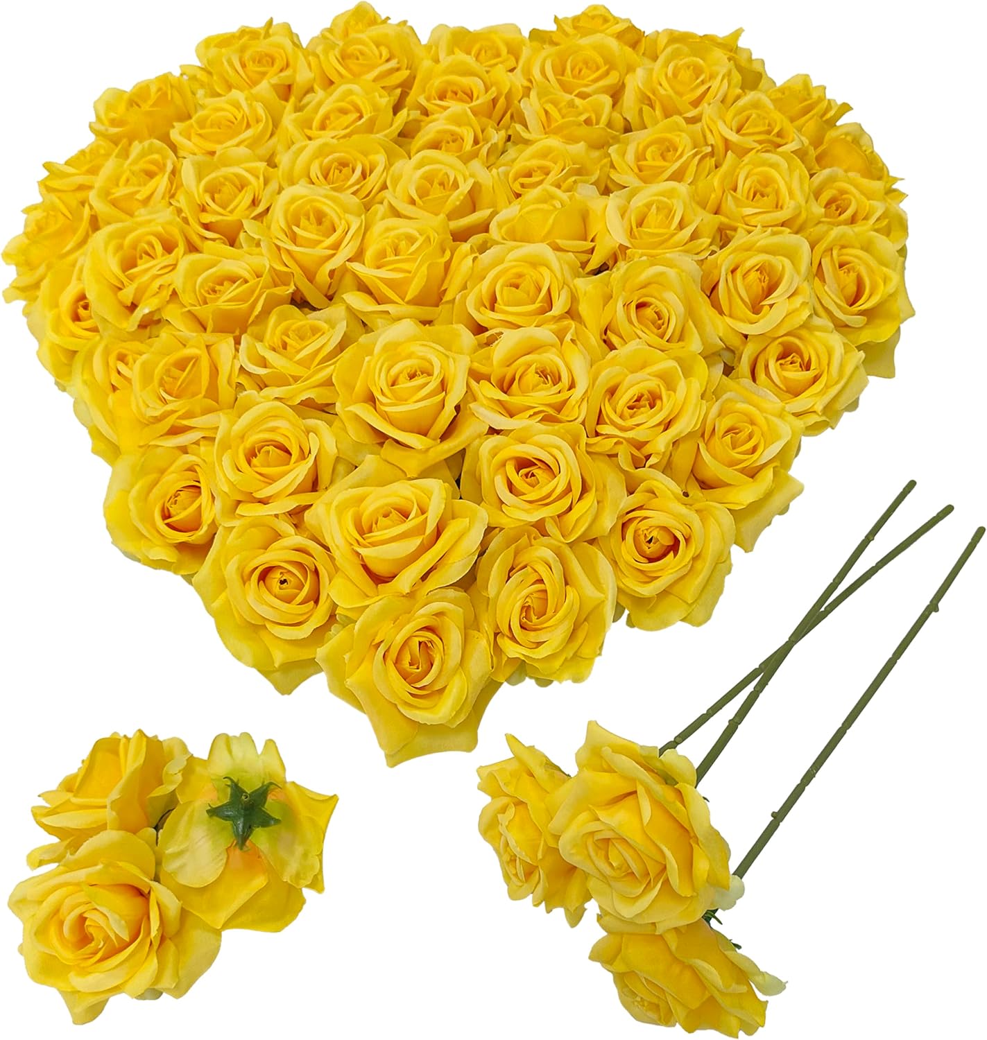ATFL Artificial Satin Rose Flower Heads,48 Pcs Silk Rose Heads with Stems,3.3'' Rose Artificial Flowers Bulk,Artificial Rose Flower Heads for DIY Crafts Bouquet (48, Toffee)