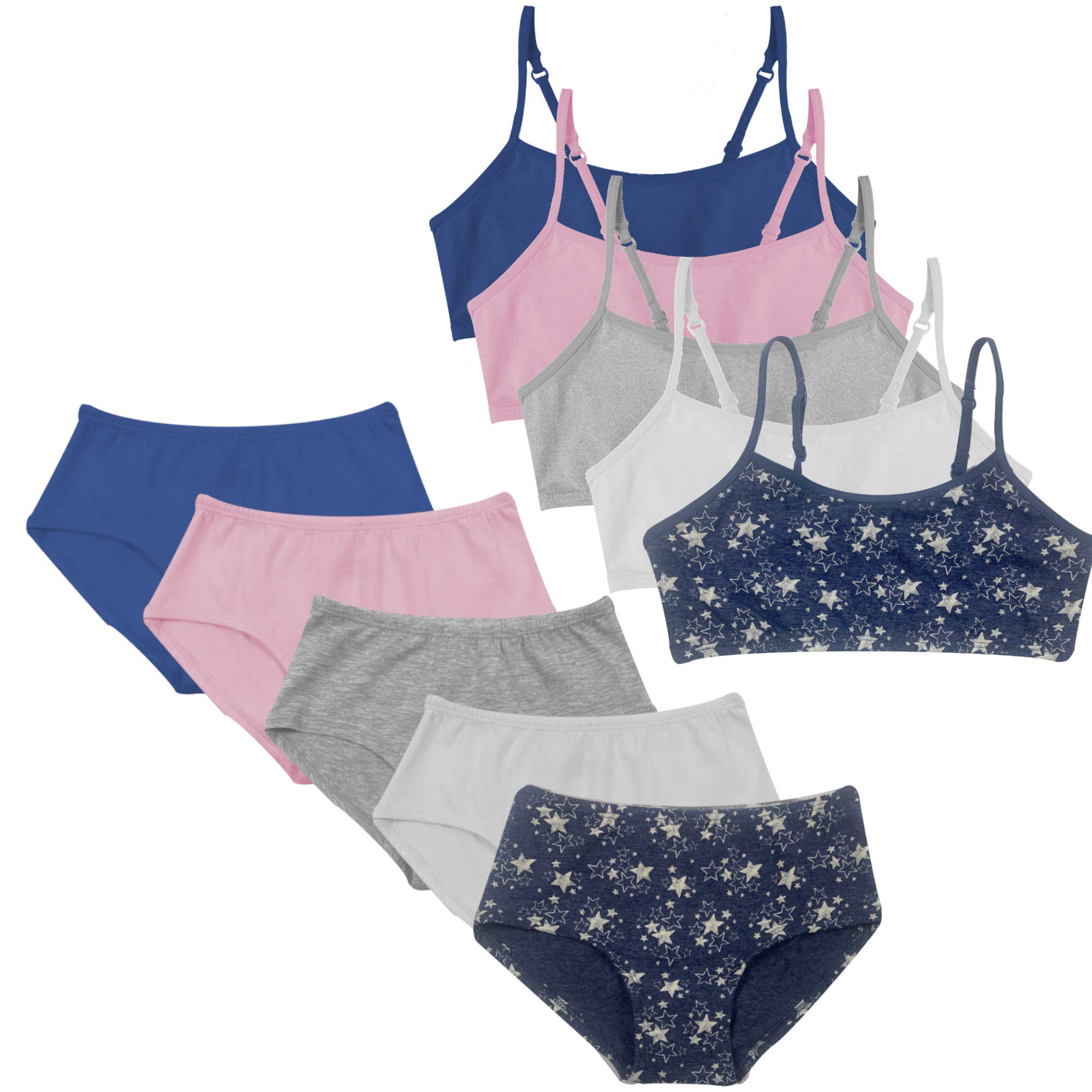 PopularMatching Girls Underwear Set - Crop Cami Training Bras for Girls with Hipster Girls Panties 10 pieces