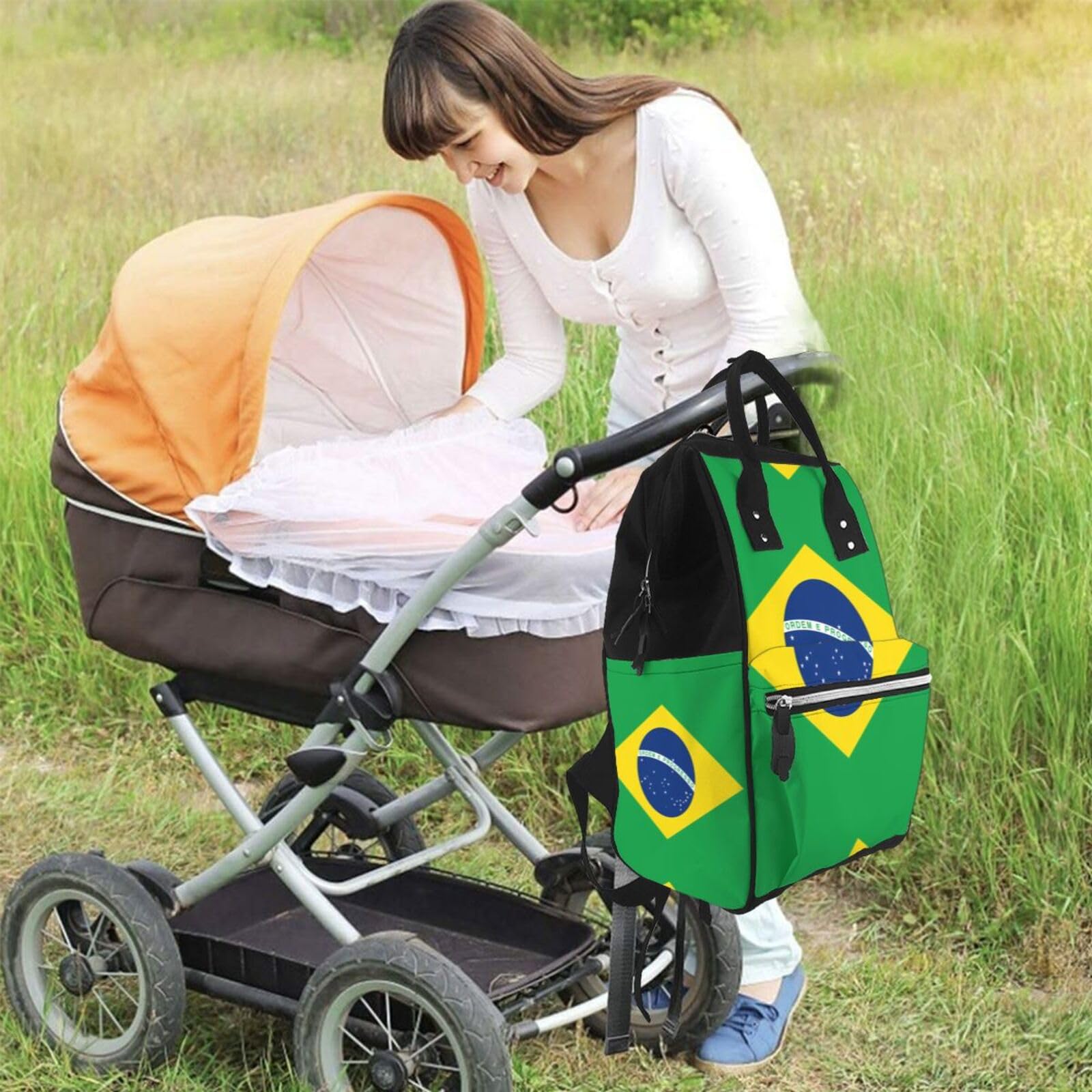 Pañaleras Para Bebe Drapeau Brésilien Durable Sac à langer Sac à dos et sac à langer pour maman et papa