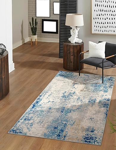 Miniatura 6 de Morebes Alfombras azules lavables estéticas para dormitorio, alfombra moderna antideslizante de 3 x 5 pies para entrada, alfombra suave resistente a