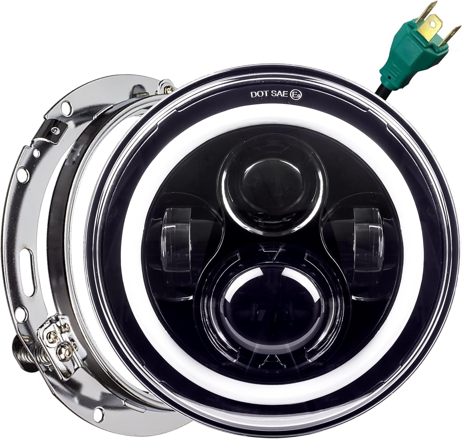Eagle Lights 9100B 7 Inch Headlight with White Halo Ring for Harley Davidson and Indian Motorcycles - Generation I/Black Halo Kit/No Installation Accessories