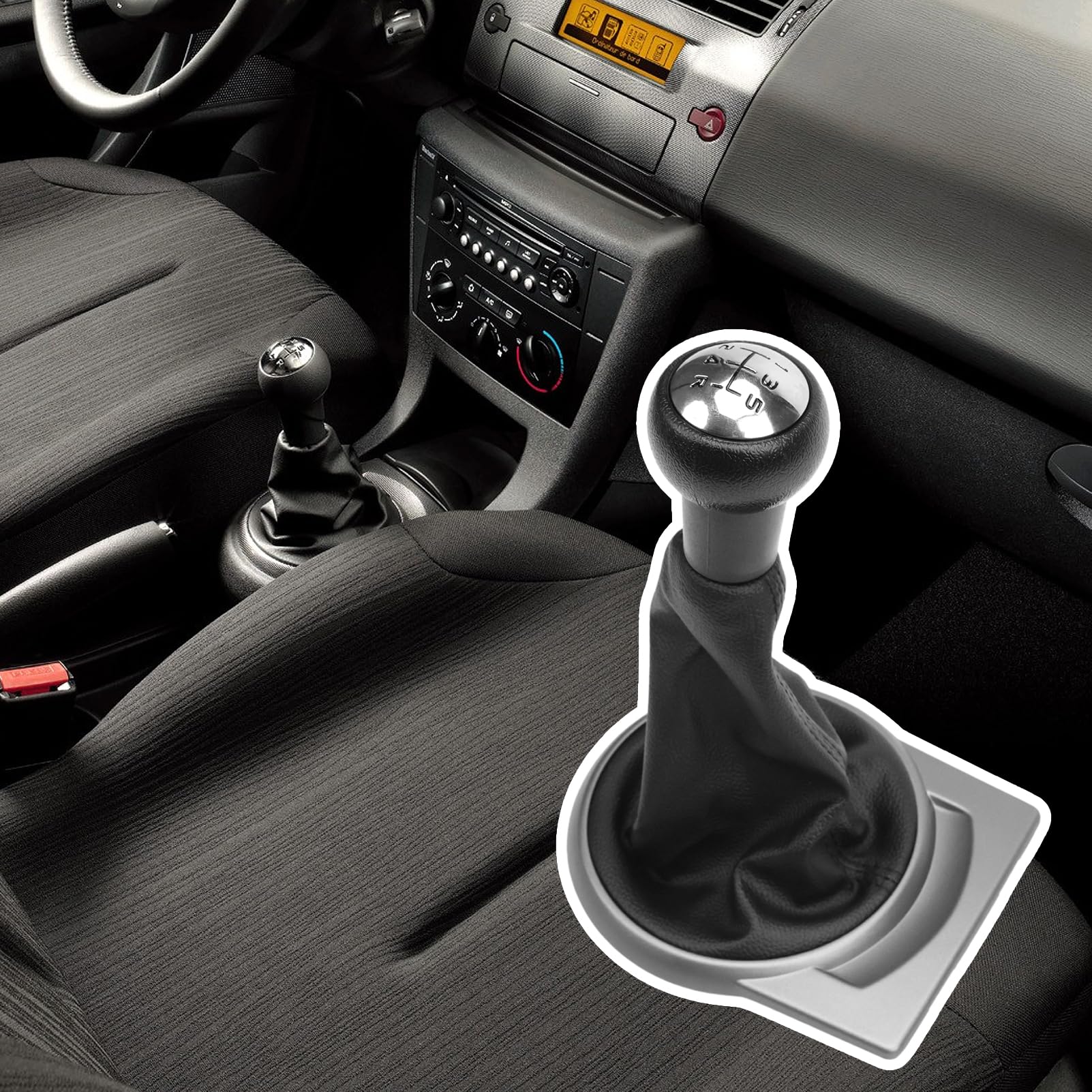 Pommeau Levier Vitesse pour Citroen C4 C1 C2 C3 Picasso Berlingo Saxo Peugeot 106 107 205 206 306 307 308 406 3008 Soufflet Pommeau manuel 5 vitesses(Noir Argent)