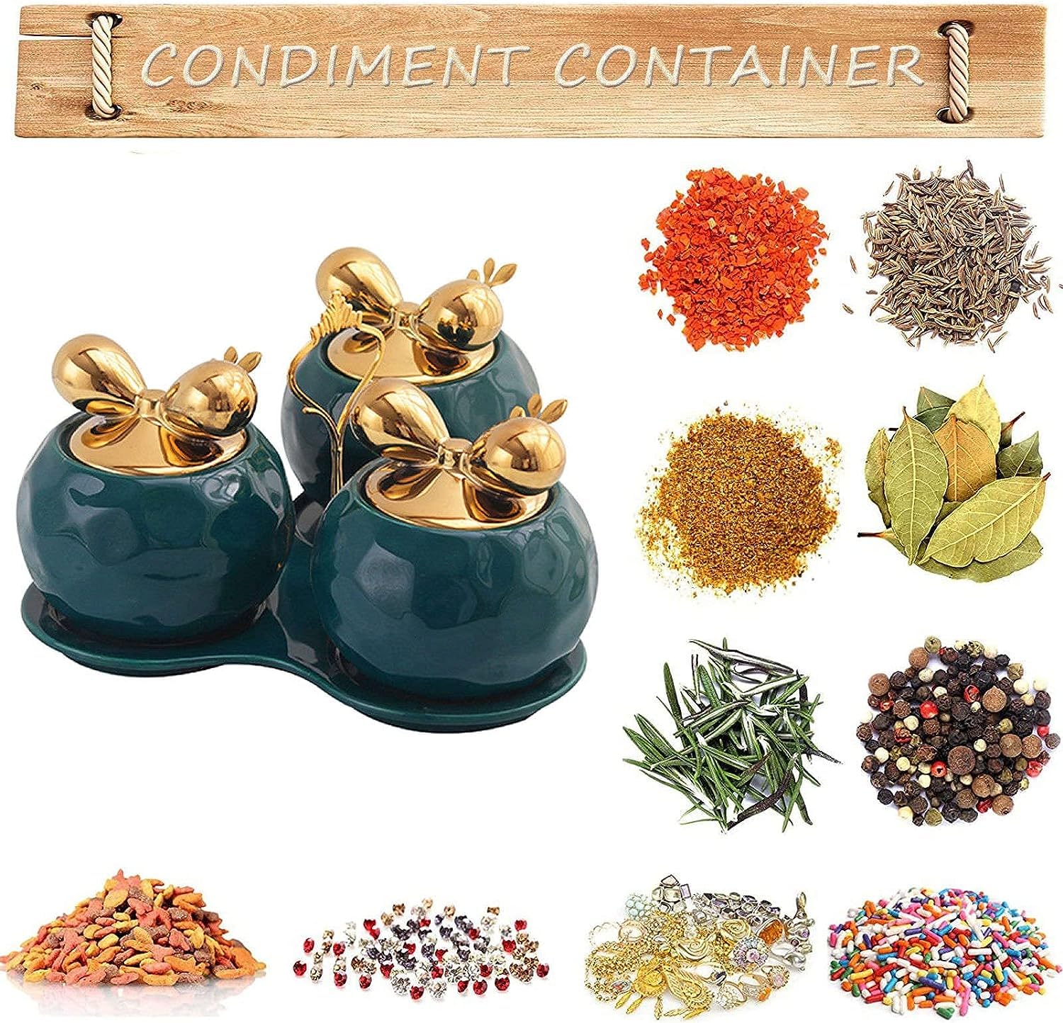 Juego De Condimentos Tarro de Condimentos Recipiente De Cerámica Para Condimentos Con Tapas De Cucharas Y Bandeja, Juego De Cuencos Para Especias, Organizador De Condimentos, Cocina Casera Juego de Ca