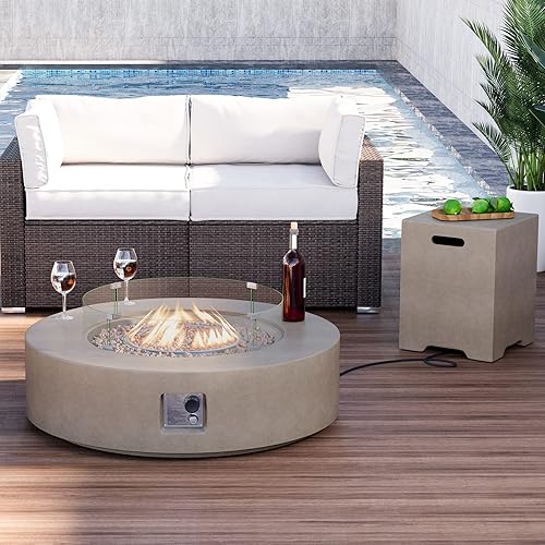 Miniatura 3 de HOMPUS Mesa redonda de propano para exteriores, mesa de fuego de 41 pulgadas con protector contra el viento y mesa de cubierta de tanque de 20