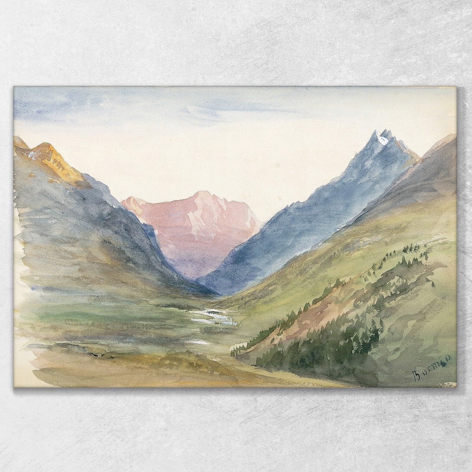 Vista Montagna A Bormio John Singer Sargent, jss177 Quadro Stampato su Tela, 100x70 cm