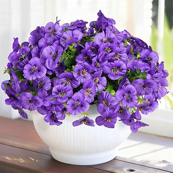 12 Bundles Artificial Flowers for Outdoor, UV Resistant Fake Pansy Flowers, Silk Faux Fowers for Outdoor Planters Home Garden Office Patio Front Purple