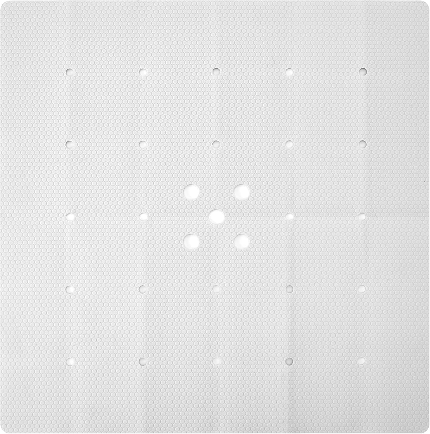 Webos Shower Mat for Textured Surface：Silicone Non Slip Shower Mat Without Suction Cups Foldable - Square Bath Mat for Reglazed Tub Textured Shower Floor (White, 21x21)