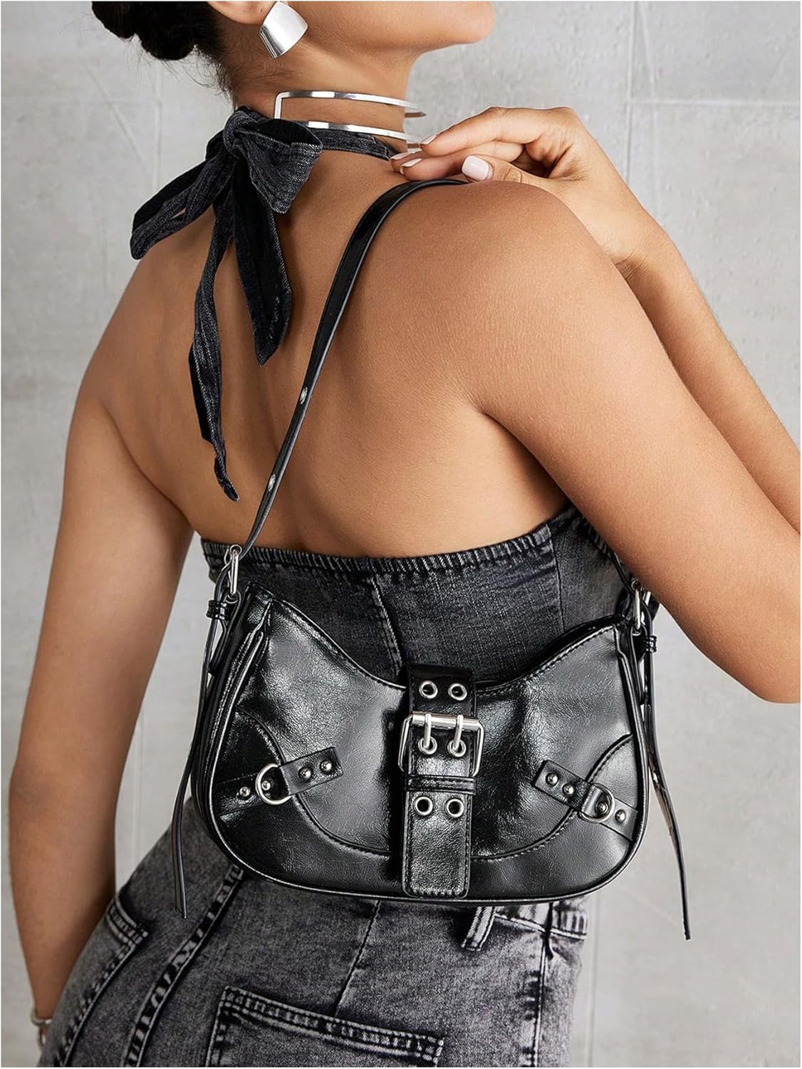 Floerns Women's Shoulder Bag Y2K Punk Clutch Mini Hobo Crossbody Handbag Vegan Leather Underarm Purse - Image 2