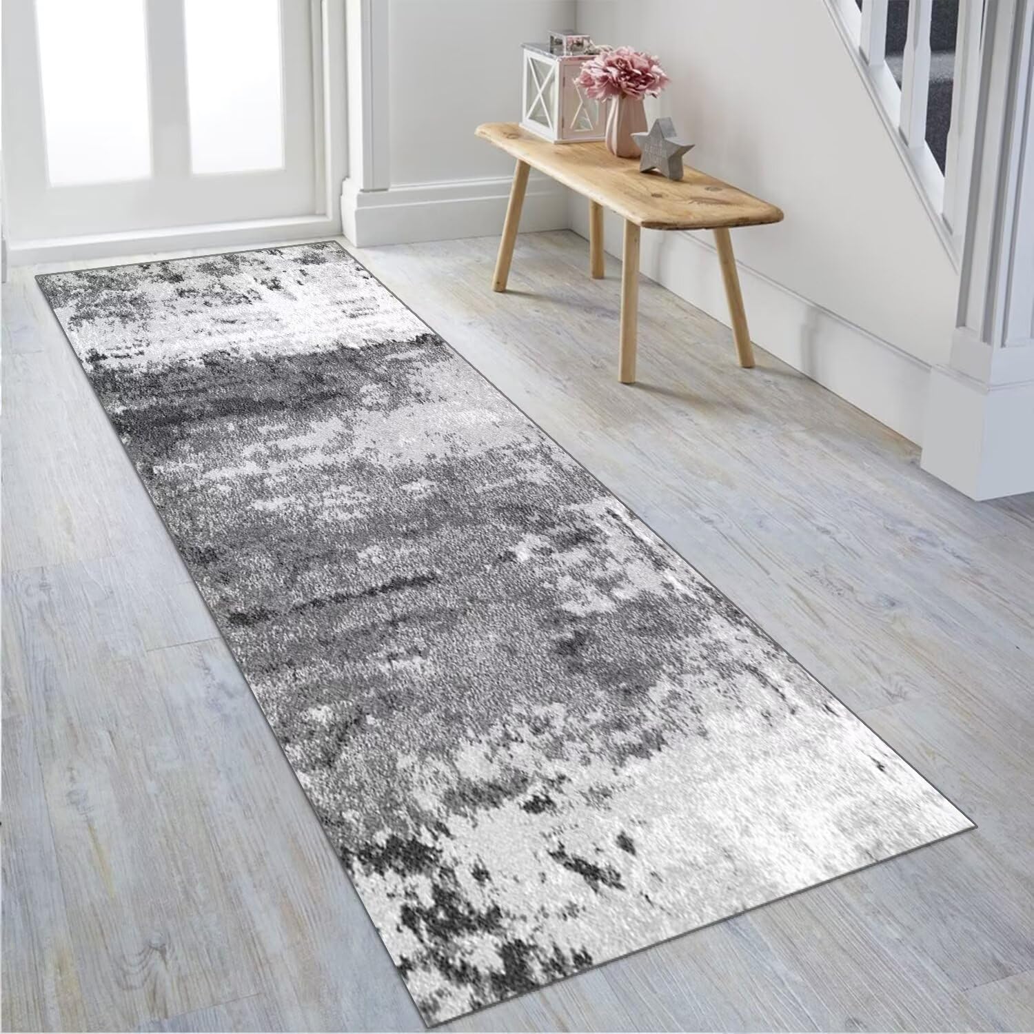 Teppich Läufer Flur Küche rutschfest waschbar Küchenläufer Korridor Tepiche Lang 120X120CM Grau Dunkelgrau Teppichläufer Matte Meterware Kücheteppich Schlafzimmer Wohnzimmer Esszimmer Breit 40-120cm