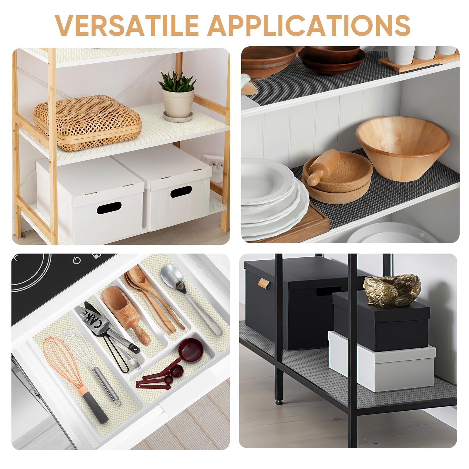 BALEINE Cabinet Liner, Drawer and Shelf Liner for Kitchen Cabinets Non-Adhesive, Non-Slip Protect Desks, Cupboard, Drawers, Shelves, Tableware (12 in x 10 Ft, Gray)