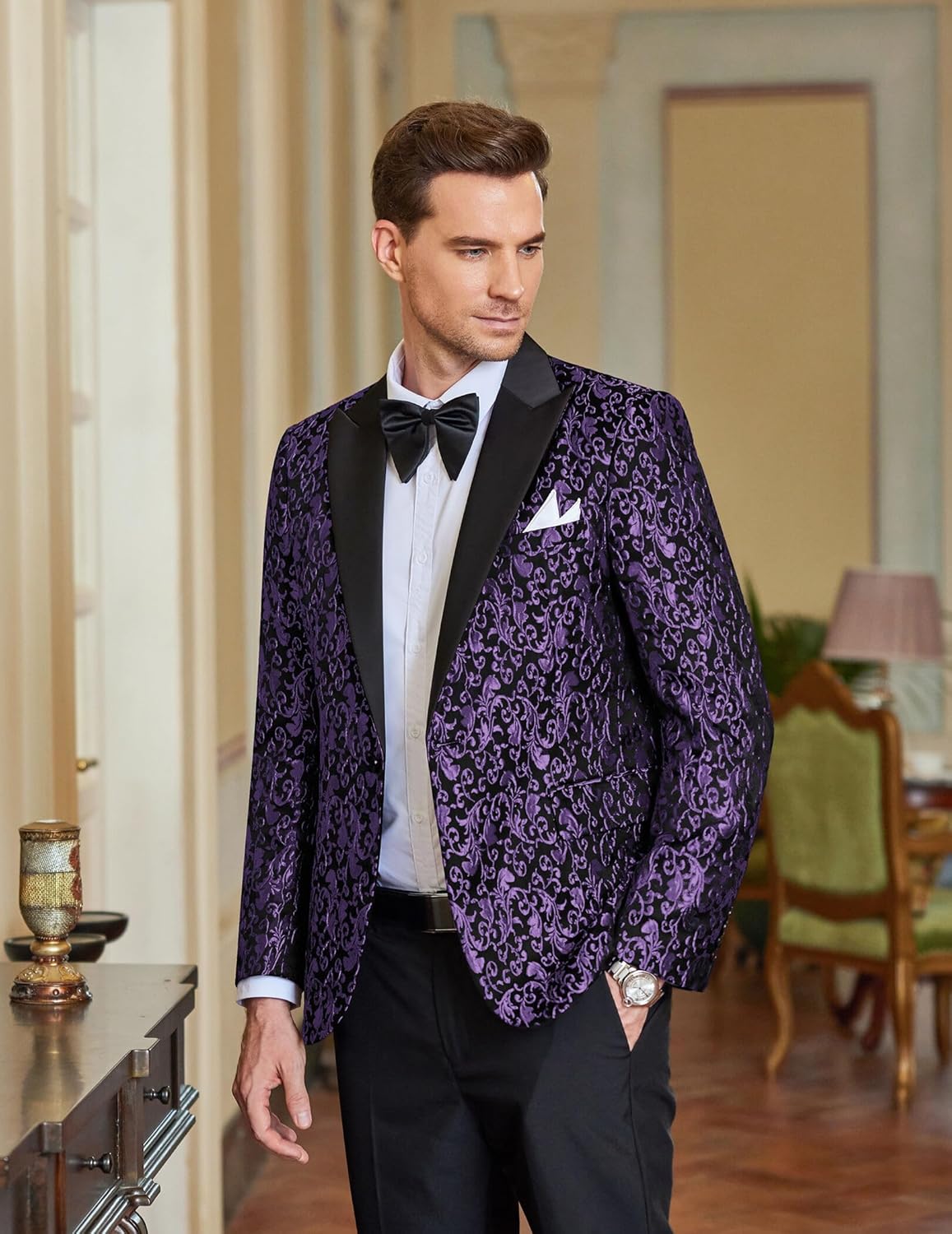 COOFANDY Mens Floral Tuxedo One Button Luxury Shiny Blazer Dinner Party Prom Wedding Suit Jacket - Image 3