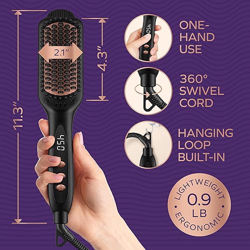 Miniatura 6 de Cepillo alisador de cabello profesional de doble voltaje, cepillo alisador de cabello con iones para salud, antiencrespamiento, peine de hierro