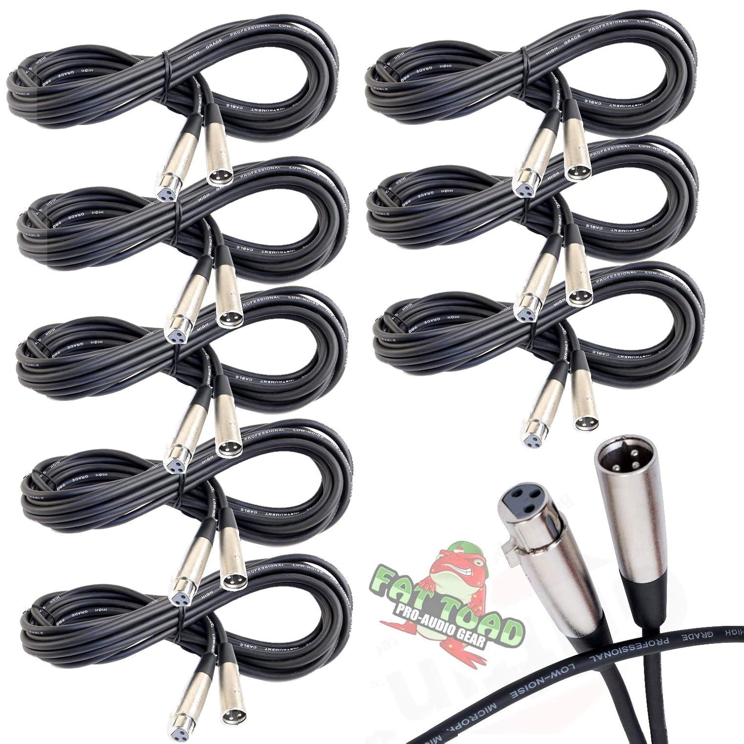 Fat Toad 20ft XLR Microphone Cables (ShieldedPRO X Series) 8-Pack – Audio Balanced Patch Mic Cords with Male & Female Connectors, 24GA Wire for Studio Use