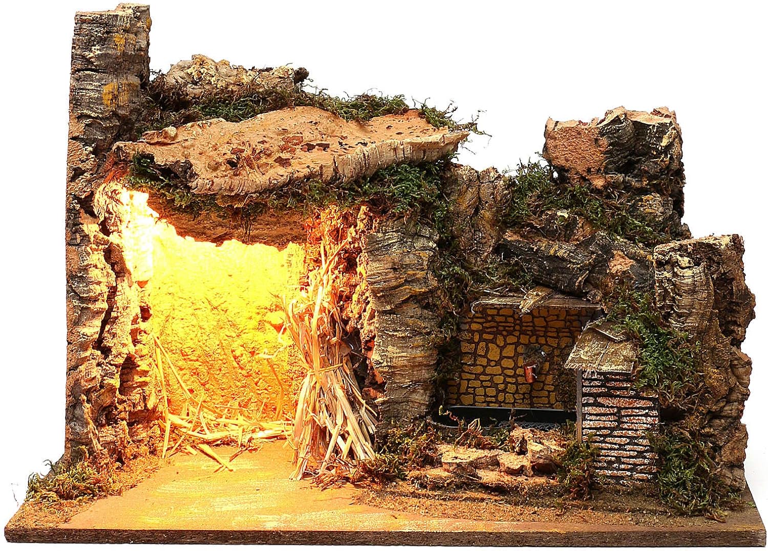 Holyart Stable Lighted with Side Wall Fountain 35x50x25 cm, for 9 cm Nativity