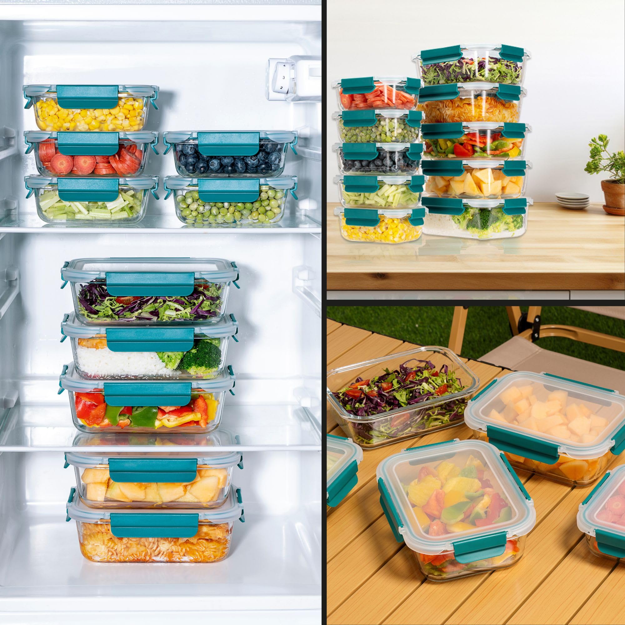 Juego de 10 recipientes de vidrio para almacenamiento de alimentos con tapas de cierre a presión, fiambreras para preparación de comidas con tapas herméticas, sin BPA, a prueba de fugas, aptos