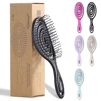 Ninabella Mini Spiral Brush - Hair Brush Detangler for Women - Pro Shower for Curly or Thick Hair - Small Travel Detangling Vent Hairbrushes -Black