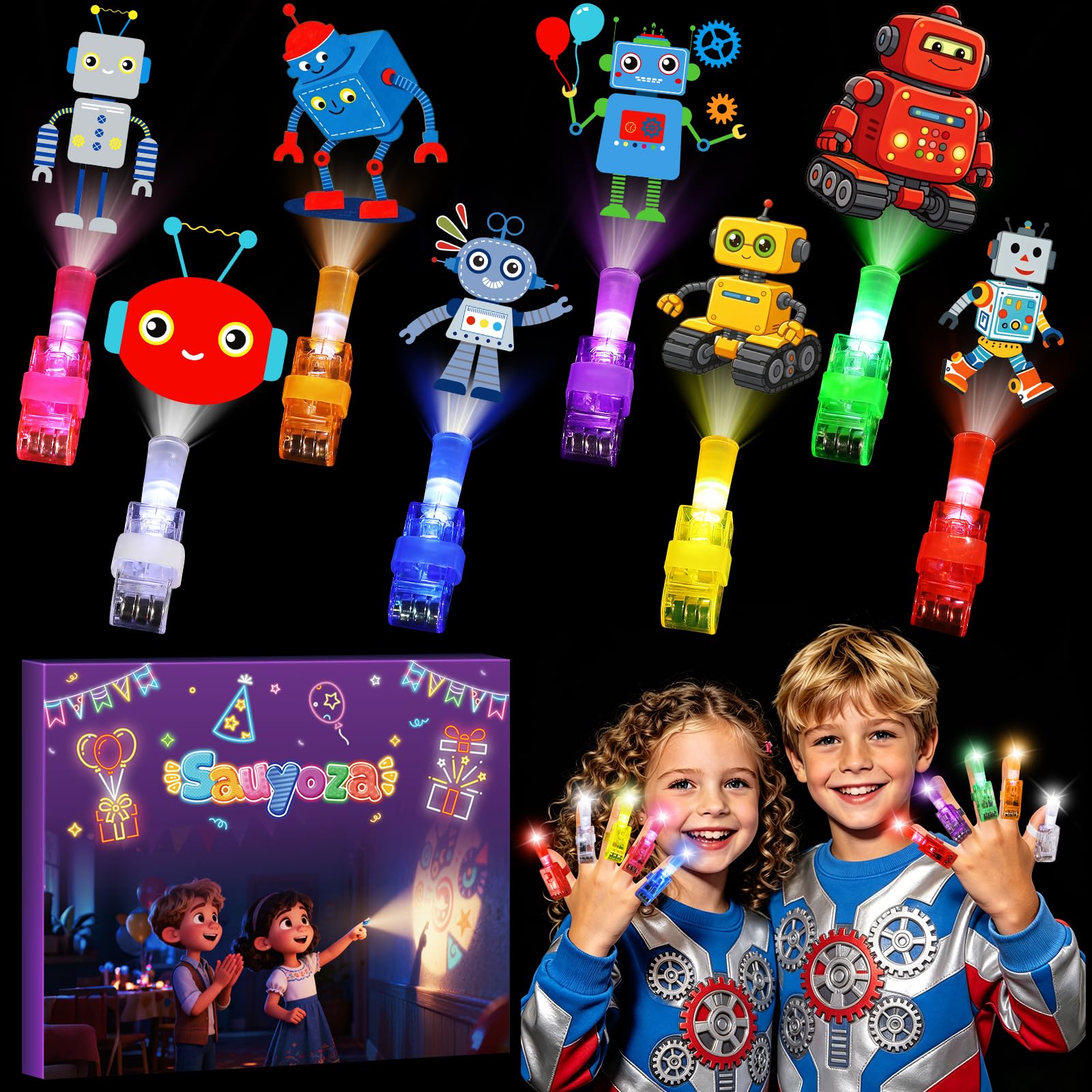 36 Pack Robot Party Favors LED Finger Lights for Kids