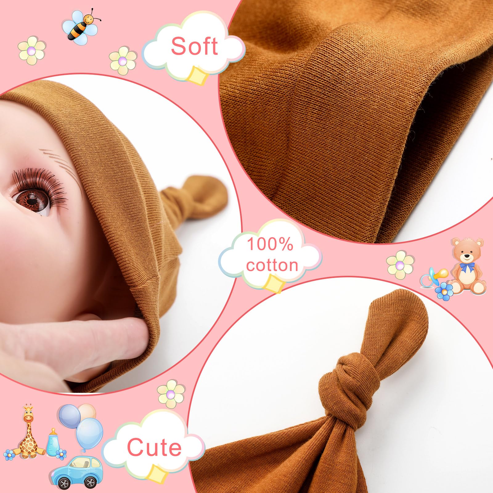 Toulite - Juego de 10 manoplas y calcetines unisex con nudo suave para recién nacido, calcetines de tobillo para niños y niñas, bebés, 0-6 meses