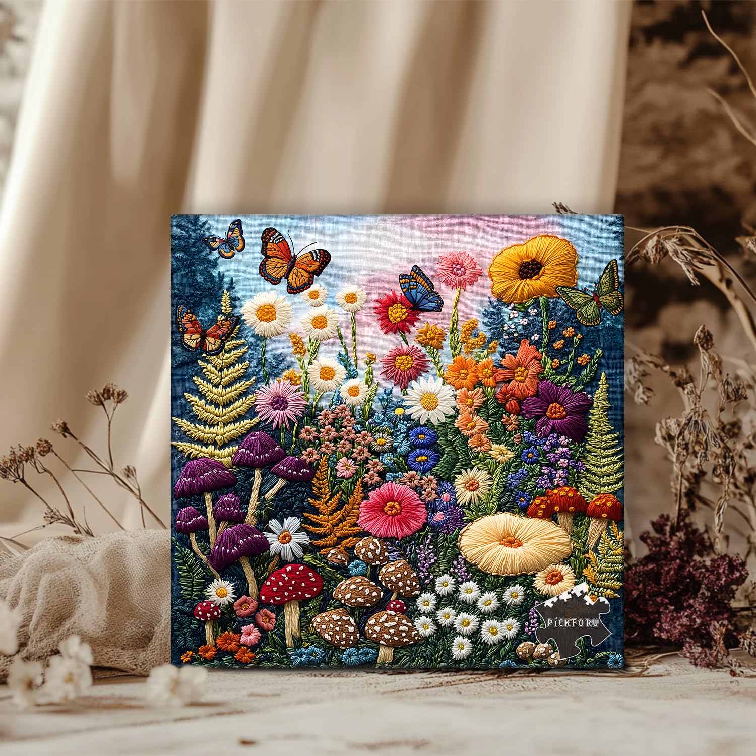 Mushroom Puzzles for Adults 1000 Pieces, PICKFORU Colorful Spring Flower Garden Jigsaw Puzzles Butterfly, Unique Impossible Embroidery Wildflower Plant Theme as Home Wall Decor - Image 7