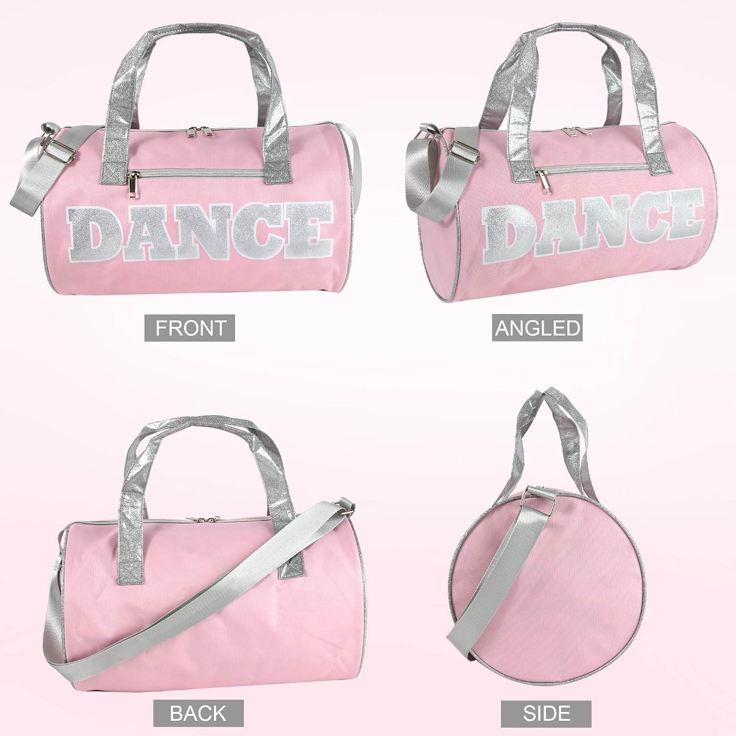 Dance Duffle Bags for Dancers, Girls, Teens, and Student Athletes, Fun Dance Workout Duffel Bag for Girls and Boys (Pink/Silver)