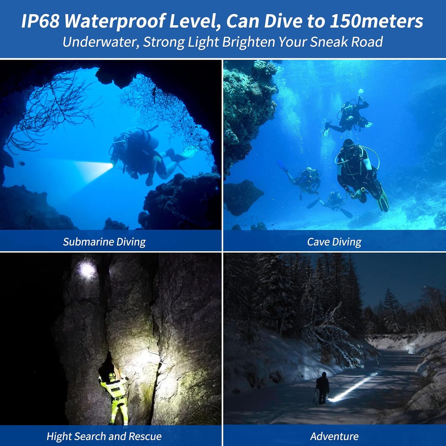 ORCATORCH D511 2200 Lumens Super Bright LED Light, Aluminum Alloy, Depth Rated 150m, Two Battery Modes, Safety and Reliable, Multi-functional Usage Scenarios