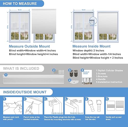 Miniatura 7 de Boolegon Persianas celulares opacas sin cordones con diseño de panal para ventanas, persianas de panal para puertas correderas, oficina, sala de
