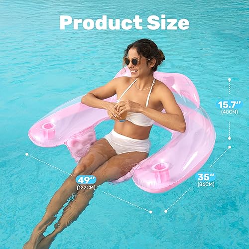 Miniatura 8 de SLOOSH Inflatable Pool Floats Adult,2 Pack Pool Chairs with Cup Holders,Blow up Floats Chair,Hammock Noodle Mat for Relaxing Summer Water Fun