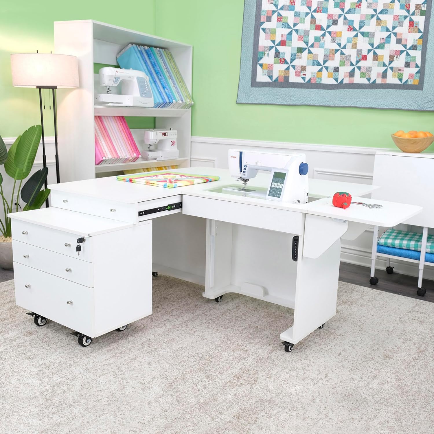 Arrow Sewing Kangaroo & Joey Dual Rail Electric Sewing Cabinet, Ash-White