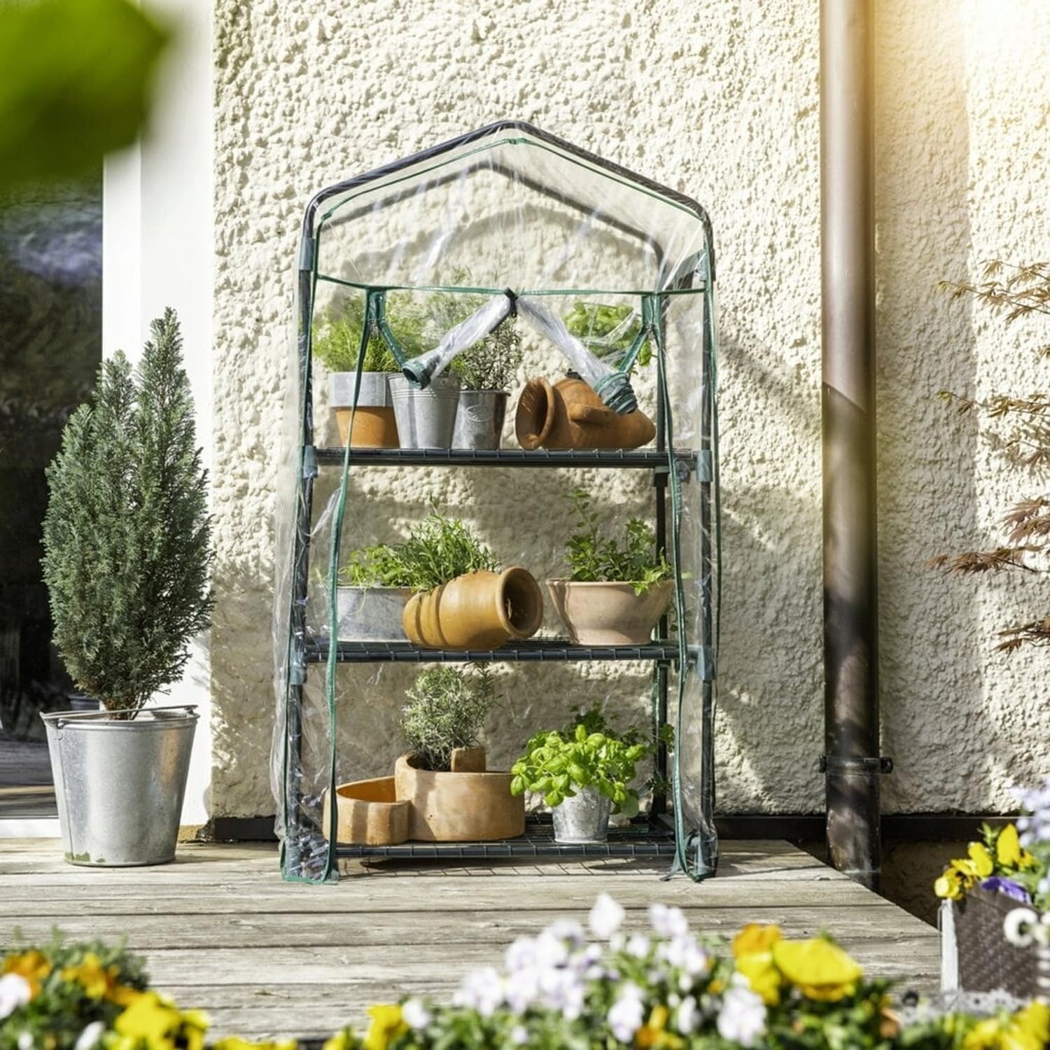 Avilia Przenośna szklarnia 3-poziomowa ze zdejmowaną osłoną PCW 70 x 47 x 126 cm - idealna do ogrodu i balkonu: mini pionowa szklarnia do roślin, łatwy montaż, optymalna ochrona zimowa