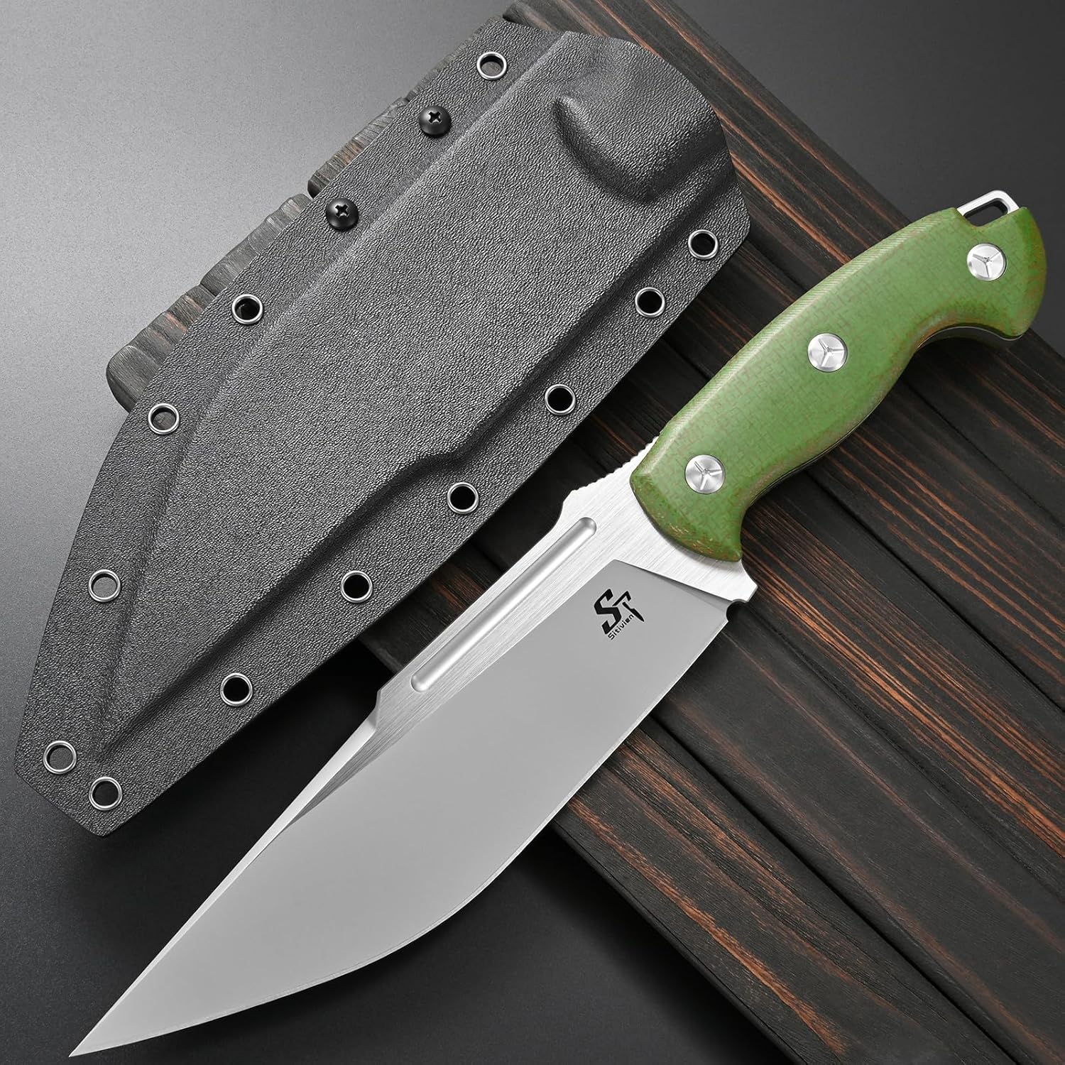 Sitivien ST40 Fixed Blade Knife VG10 Steel Blade Micarta Handle Full Tang Knife with Sheath for Outdoor Camping Hiking Working Survival (Green)