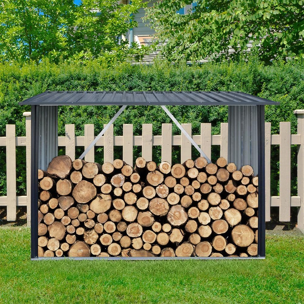 Firewood Storage Shed, Heavy Duty Galvanized Steel Log Holder with Roof & Drainage System, Outdoor Firewood Rack Log Storage for Garden, Patio, and Backyard, 70.9" L × 30.7" D × 58.3" H