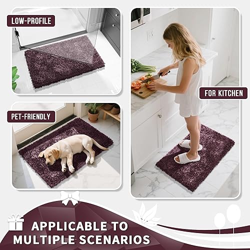 Miniatura 44 de Yimobra Juego de 2 alfombras de baño, alfombra de baño suave y absorbente y alfombra de inodoro en forma de U con respaldo antideslizante, alfombras